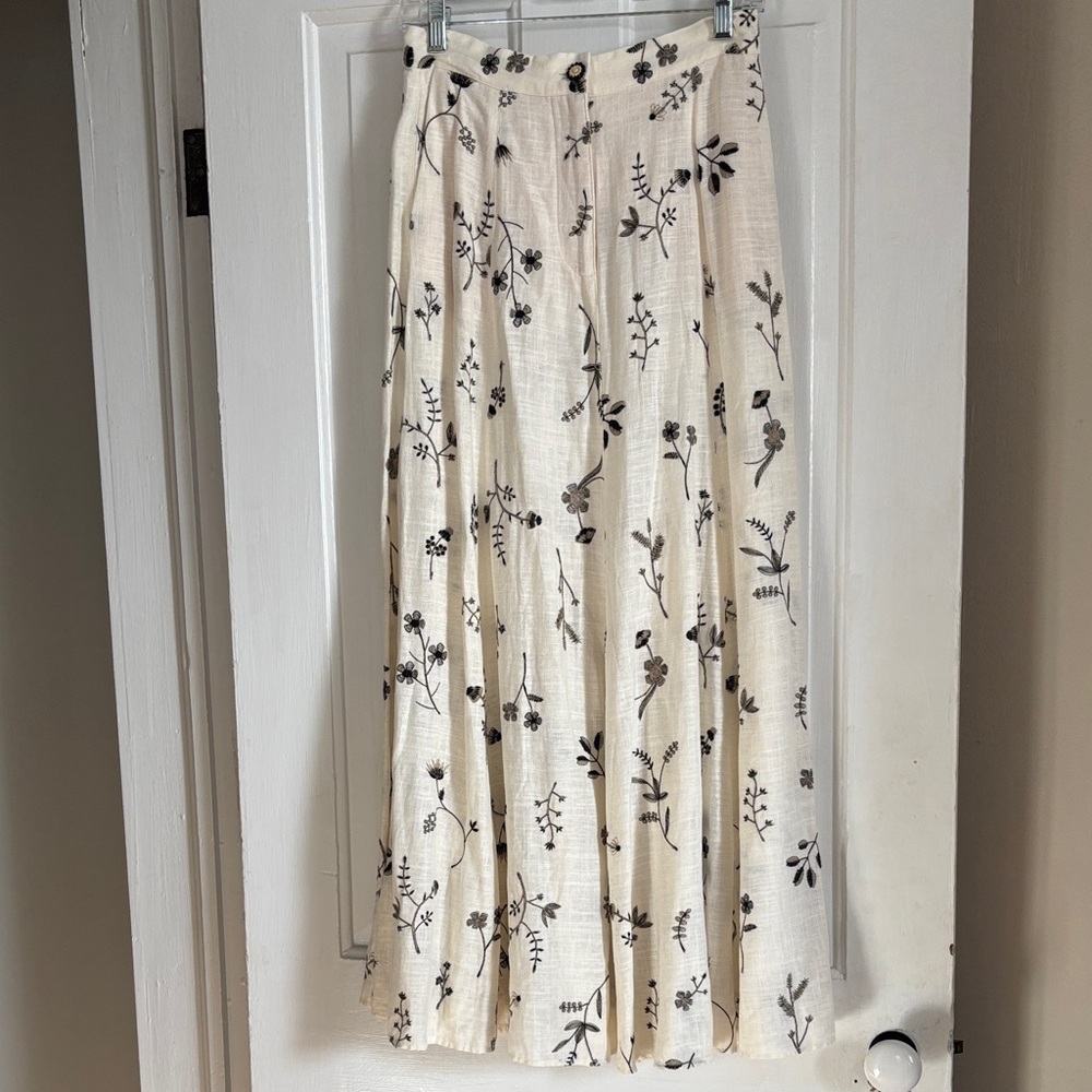 Zara Cream Maxi Skirt with Black Floral Design